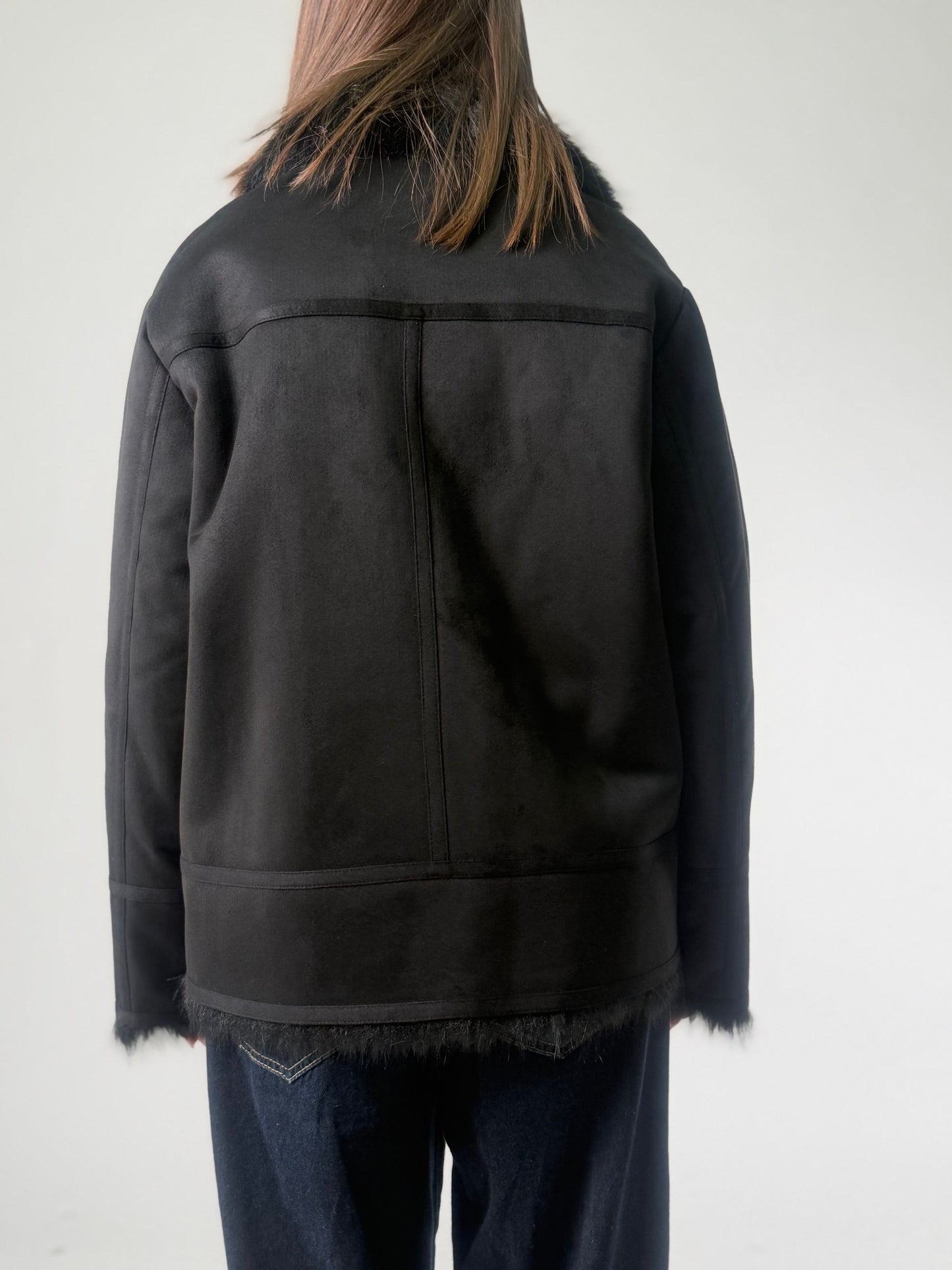 Simil pelliccia corta biker reversibile
