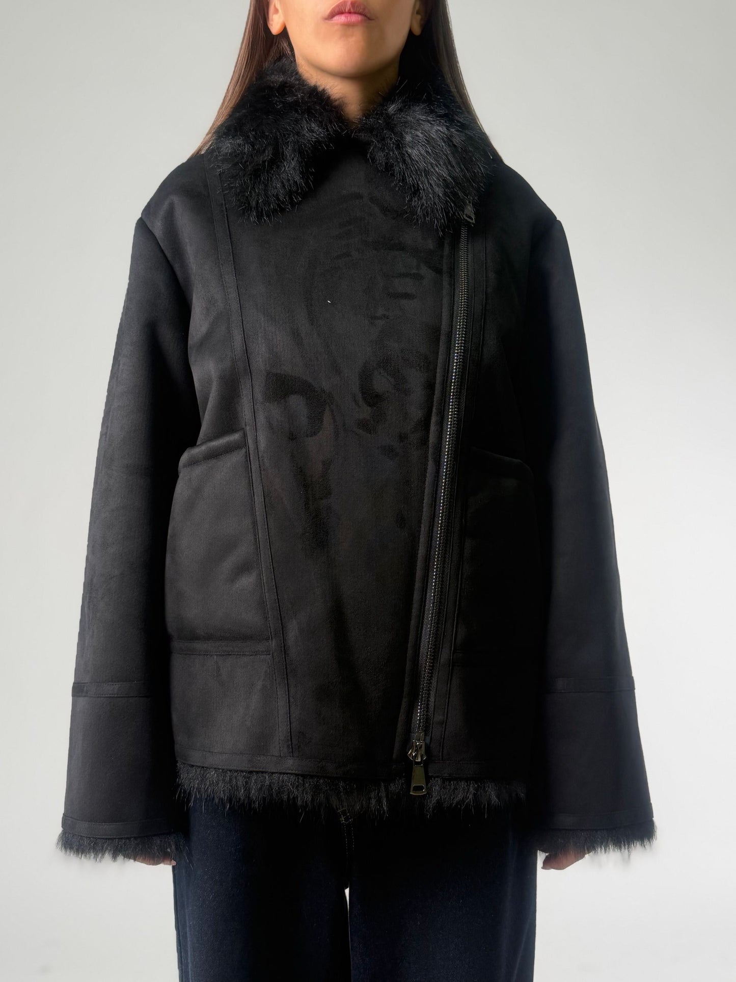 Simil pelliccia corta biker reversibile