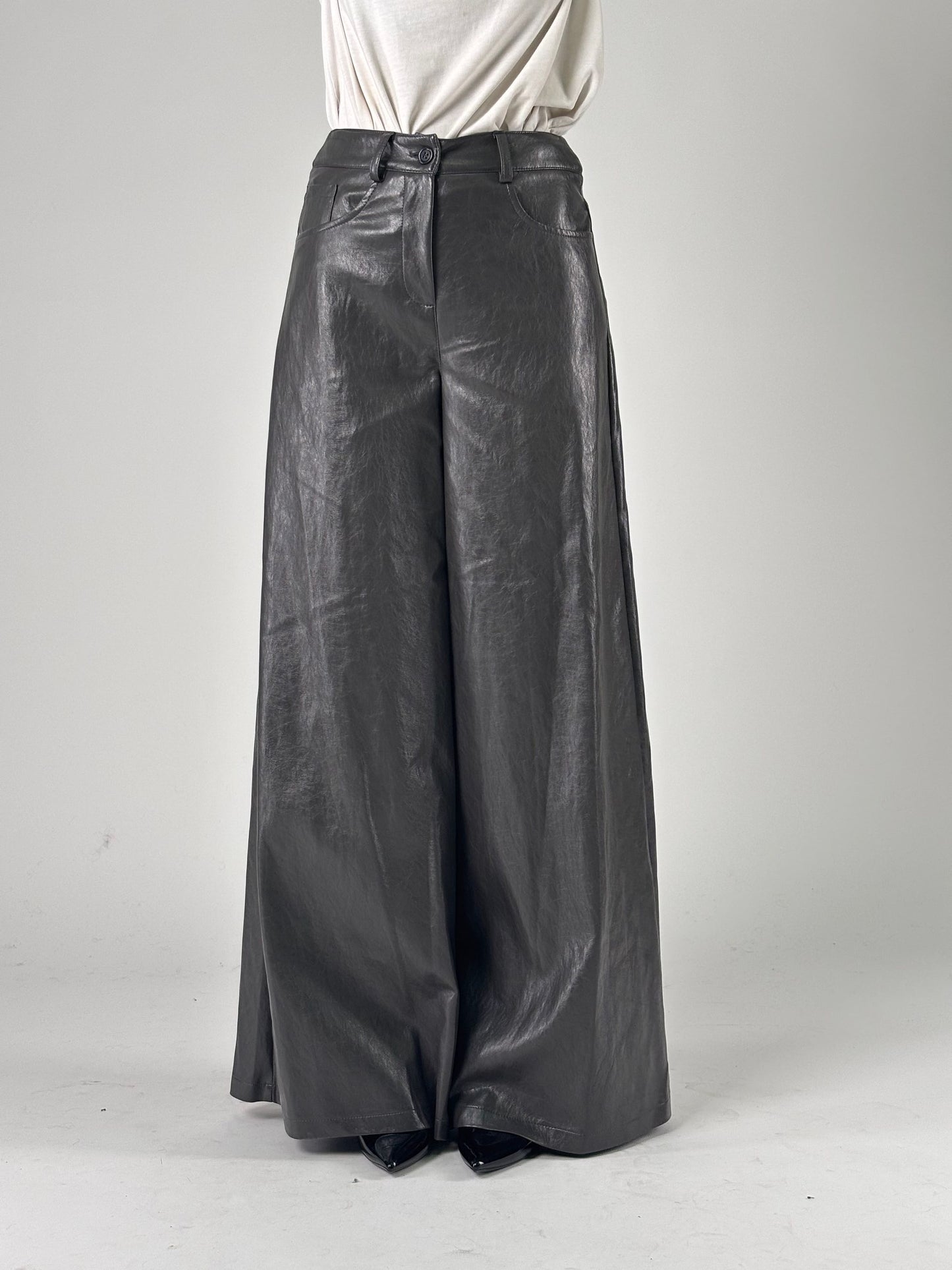 Pantalone palazzo in ecopelle