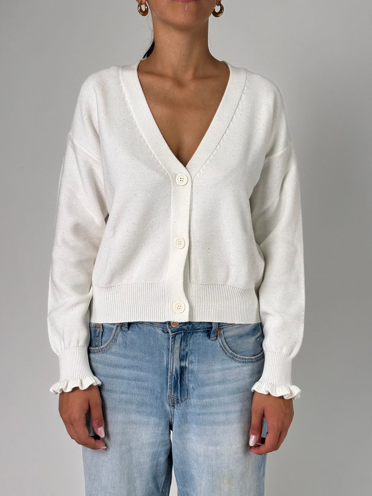 Cardigan V con micro paillettes