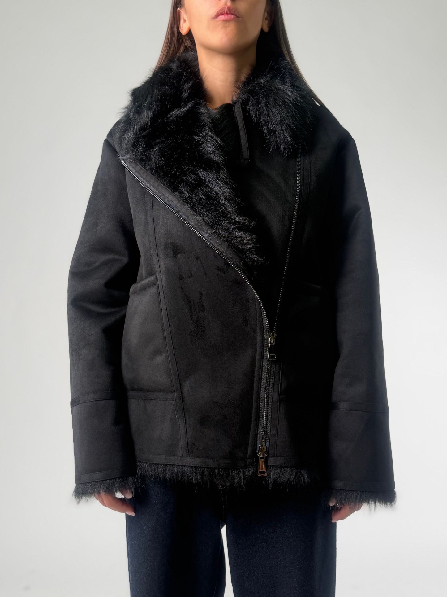Simil pelliccia corta biker reversibile