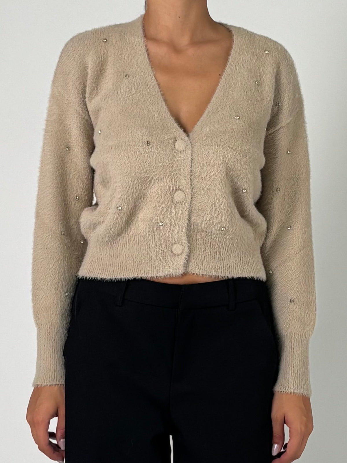 Cardigan V con strass