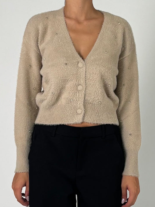 Cardigan V con strass