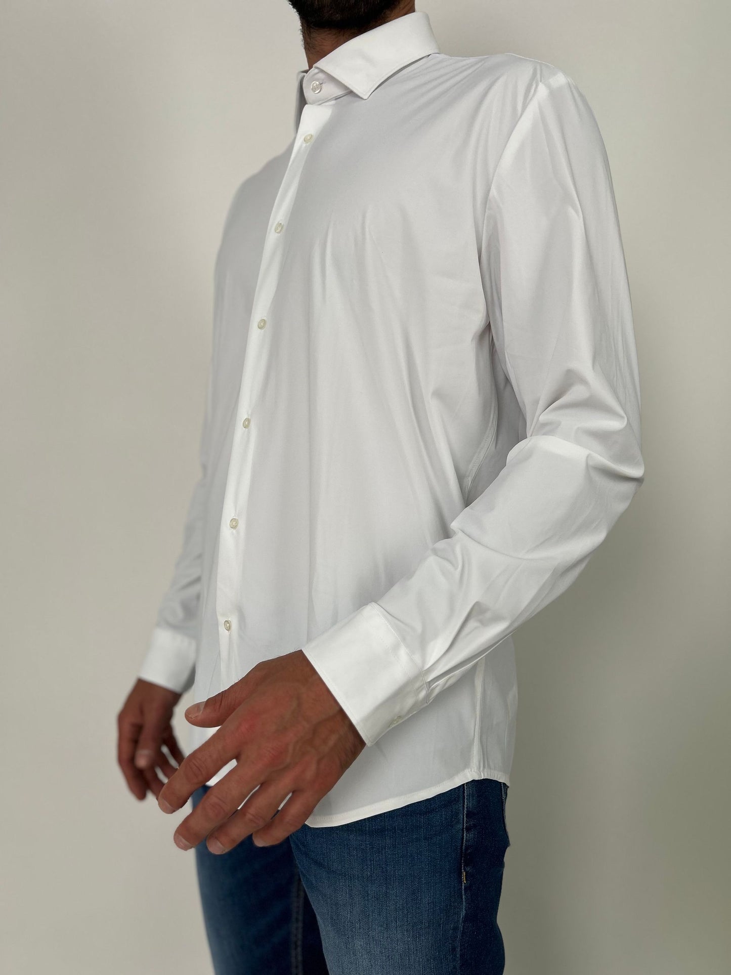 philotinto camicia tessuto tecnico no stiro tinta unita bianco