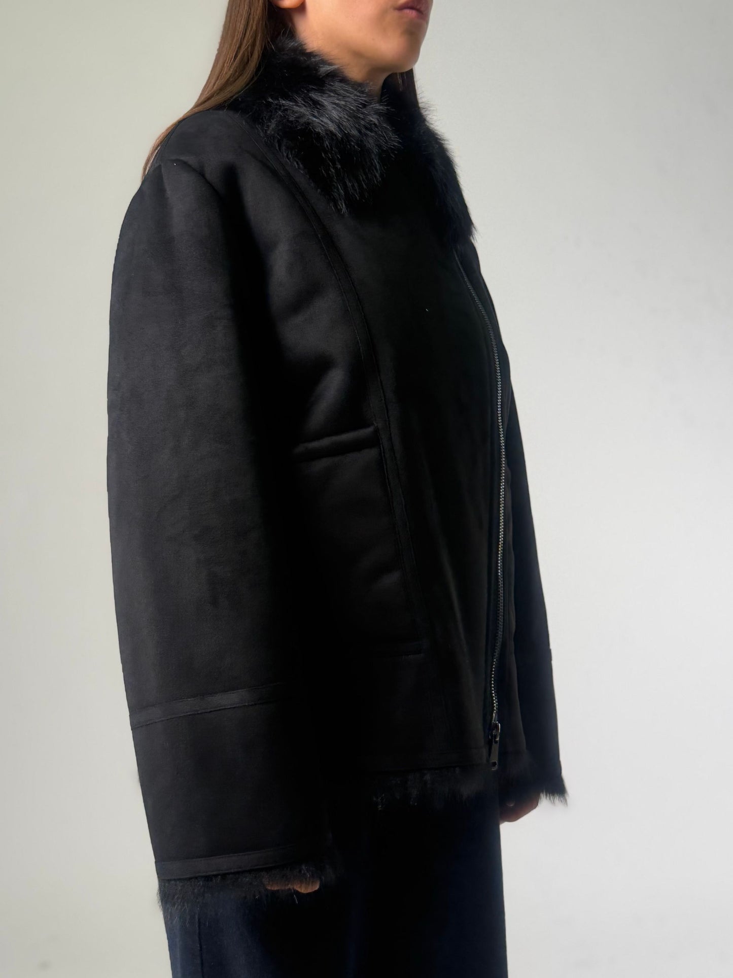 Simil pelliccia corta biker reversibile