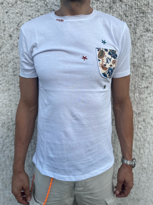 Trepuntonove t-shirt mm taschino BIANCO