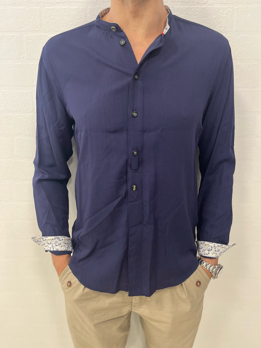 BL11 camicia coreana viscosa maniche lunghe BLU