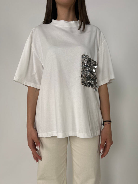 T-shirt mm taschino paillettes argento