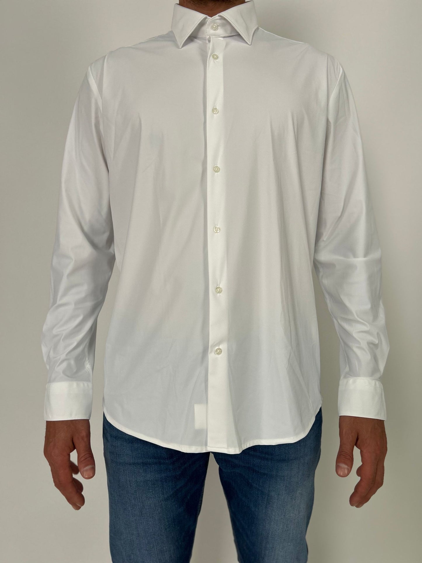 philotinto camicia tessuto tecnico no stiro tinta unita bianco