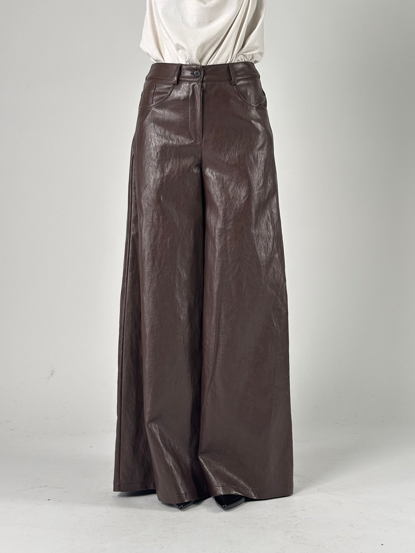 Pantalone palazzo in ecopelle