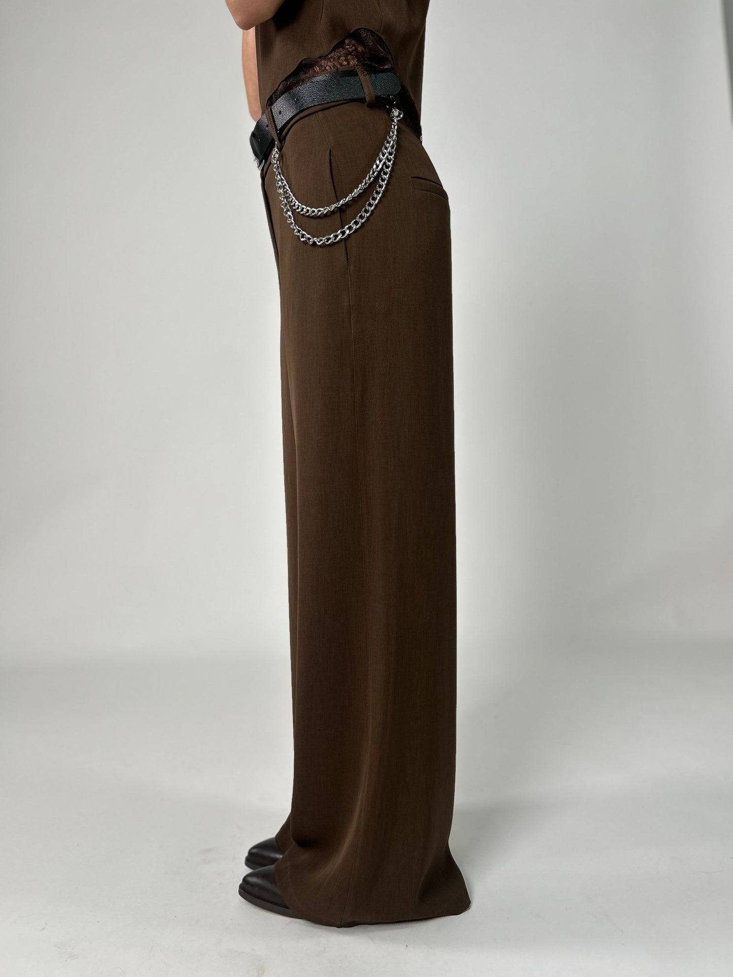 Gonna midi con pizzo marrone