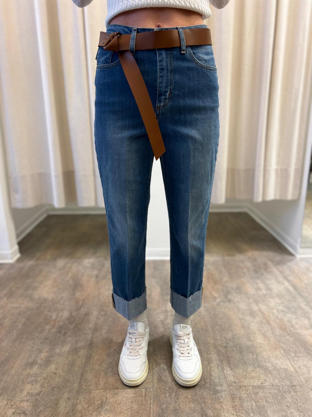 Haveone Jeans Mandy lav.medio cinta e risvolto strappato in fondo BLU MEDIO