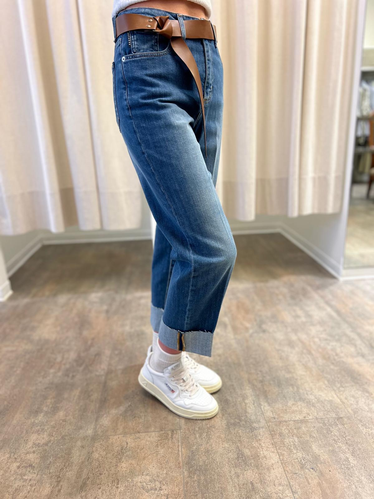 Haveone Jeans Mandy lav.medio cinta e risvolto strappato in fondo BLU MEDIO