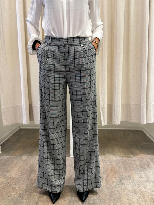 Artigli Pantalone a palazzo, a scacchi con strass BIANCO/NERO