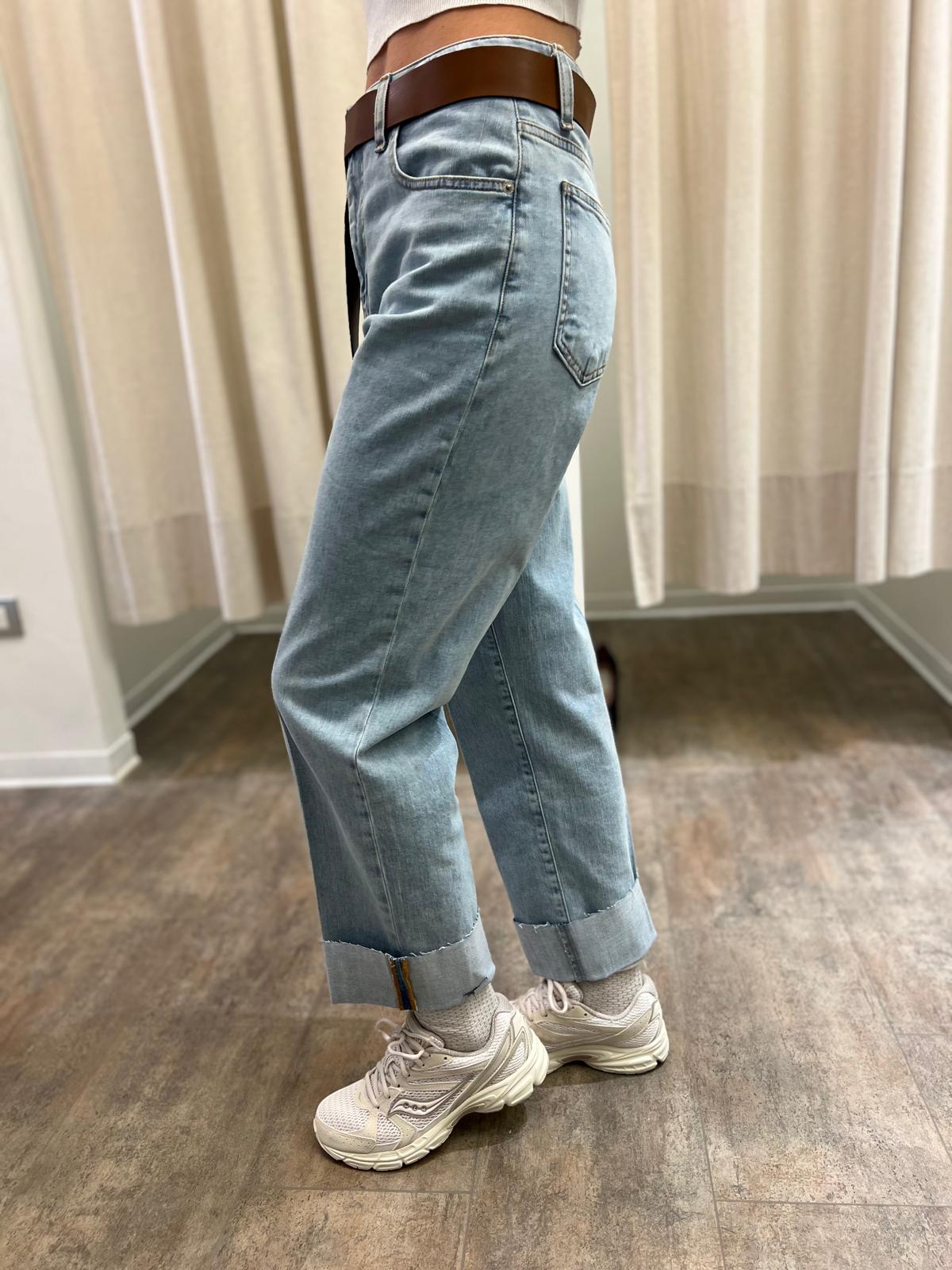 Haveone Jeans Mandy lav.chiaro cinta e risvolto strappato in fondo CHIARO