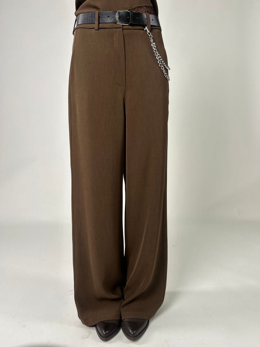 Gonna midi con pizzo marrone