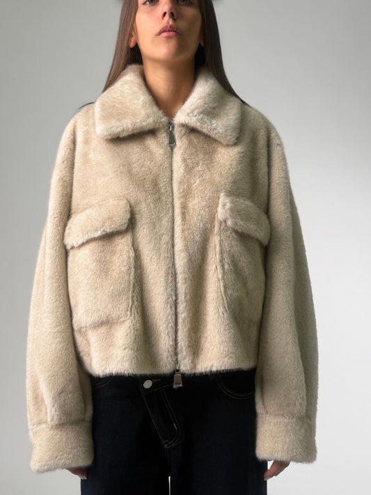 Simil pelliccia corta con zip